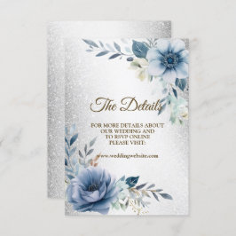 Hochzeitsparty Dusty Blue Watercolor Blume Silber Begleitkarte