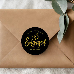 Hochzeitsparty-Schriftzug   Schwarz Gold Runder Aufkleber