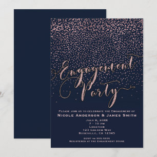 HOCHZEITSPARTY Shower Blau Roségold Konfetti Einladung
