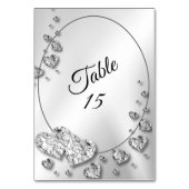 Hochzeitsparty Silver Gray Shiny Hearts Elegant Tischnummer (Rückseite)