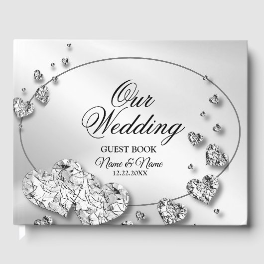 Hochzeitsparty Silver Hearts Gray Elegant Gästebuch (Vorderseite)