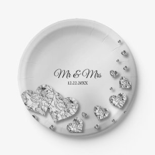 Hochzeitsparty Silver Hearts Gray Elegant Pappteller