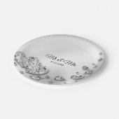 Hochzeitsparty Silver Hearts Gray Elegant Pappteller (Schrägansicht)