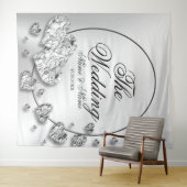 Hochzeitsparty Silver Hearts Gray Elegant Wandteppich (Beispiel (Horizontal))