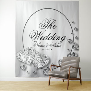 Hochzeitsparty Silver Hearts Gray Elegant Wandteppich