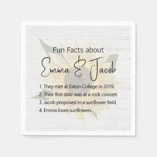 Hochzeitspass - Fakten über Sonnenblumen und Holz Serviette (Vorderseite)