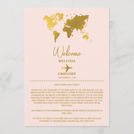 Hochzeitspass Gold Blush Pink Reiseplan Programm (Vorderseite)