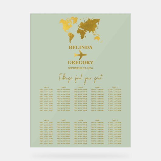 Hochzeitspass - Green Gold Seating Chart Acrylschild (Vorderseite)