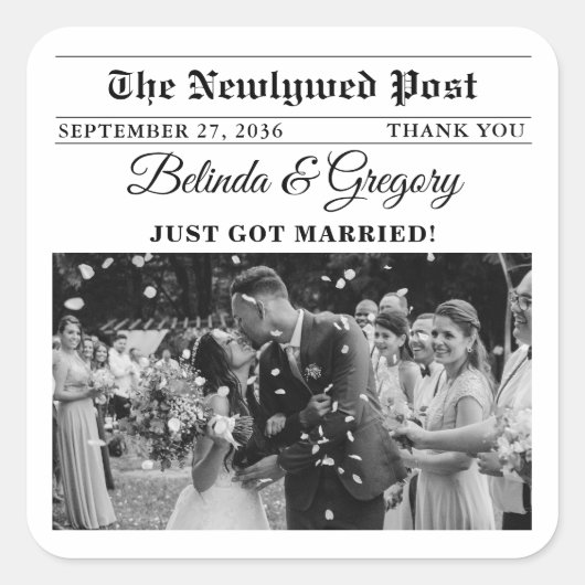 Hochzeitspass Schwarz & Weiß Foto Gefallen Quadratischer Aufkleber (Vorderseite)