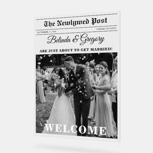 Hochzeitspass Schwarz & Weiß Foto Willkommen Acrylschild (Winkel)