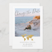 Hochzeitspause Gold World Map Foto Ankündigung (Vorne/Hinten)