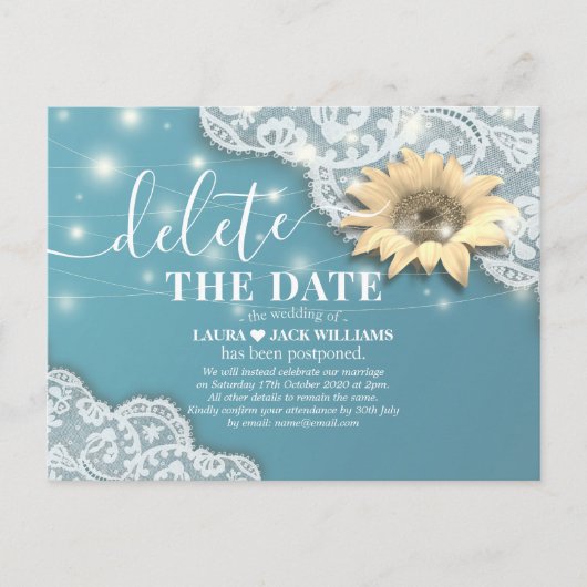 Hochzeitspause Löschen Sie das Datum Sonnenblumen Ankündigungspostkarte (Vorderseite)