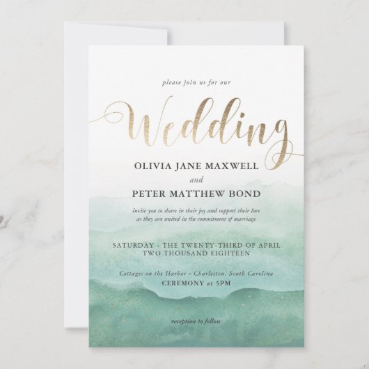 Hochzeitspazierweg - Wasserfarbengewässer Einladung (Vorderseite)