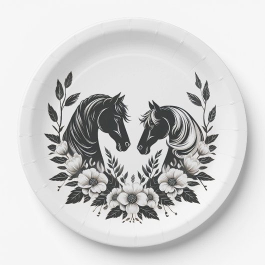 Hochzeitspferde mit Blume Pappteller (Vorderseite)