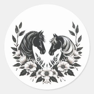 Hochzeitspferde und Blume Runder Aufkleber