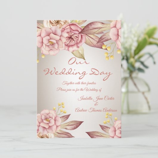 Hochzeitspfirsich Pink Blütenbraut Blossom Einladung (Stehend Vorderseite)