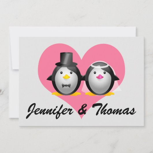 Hochzeitspinguine, Jennifer & Thomas Einladung (Vorderseite)