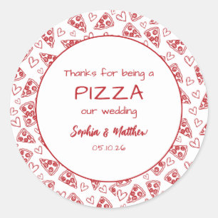 Hochzeitspizza nach dem Party Rot Italienische Han Runder Aufkleber