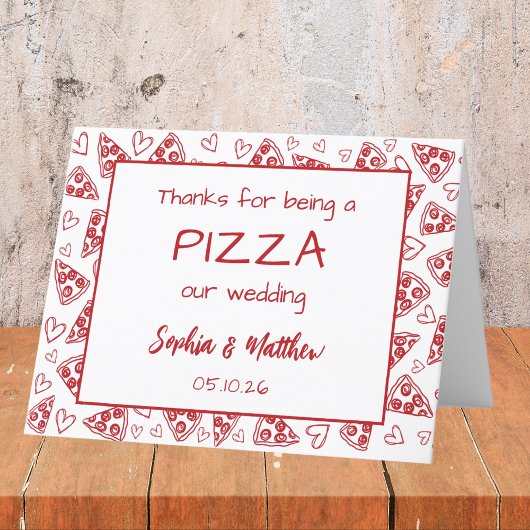 Hochzeitspizza Rote Italienische Hand Drawn Funny Dankeskarte