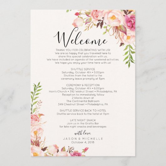 Hochzeitsplan Antique Rose - Gästekalender Programm (Vorderseite)