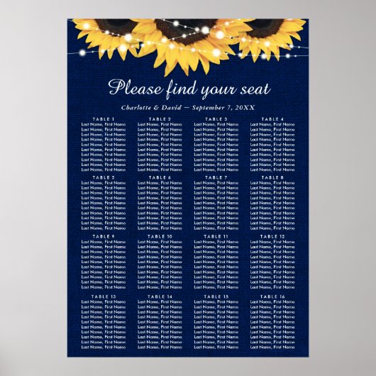 Hochzeitsplan für Hochzeiten von Blaublauer Sonnen Poster (Vorne)