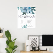 Hochzeitsplan für moderne Pastel Blue-Rose Poster (Heimbüro)