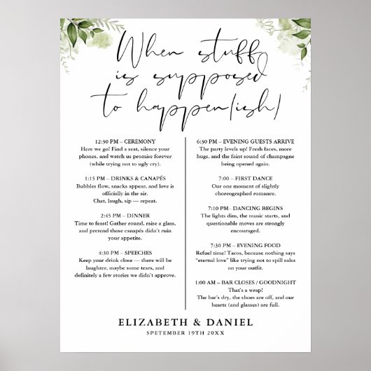 Hochzeitsplan mit Blumendekor Schild (Vorne)