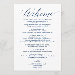 Hochzeitsplan mit Navy-Schrift Willkommensbrief Programm