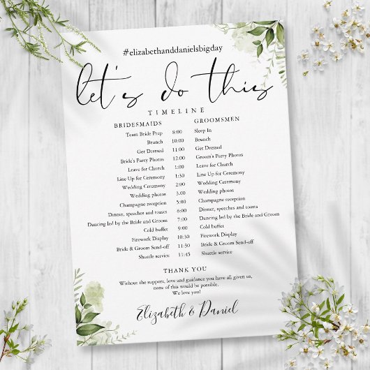 Hochzeitsplan Zeitachse mit floralen Elementen und Programm