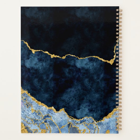 Hochzeitspläne für Navy Blue Gold Foil Agate Marbl Planer (Rückseite)
