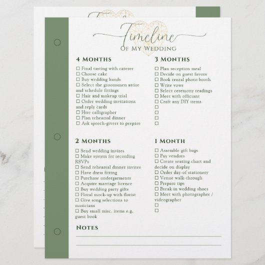 Hochzeitsplaner 4 Monate - 1 Woche Zeitleiste (Vorne/Hinten)