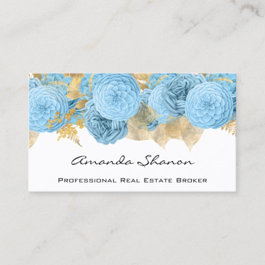 Hochzeitsplaner Blue Floral Logo QR CODE Visitenkarte (Vorderseite)