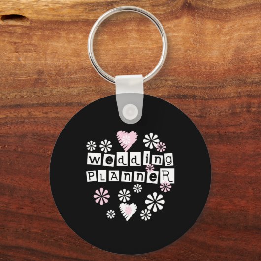 Hochzeitsplaner Blume Weiß auf Schwarz Schlüsselanhänger (Vorderseite)