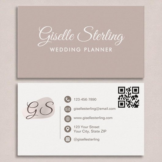 Hochzeitsplaner Blush Mauve Moderner Eleganter QR Visitenkarte