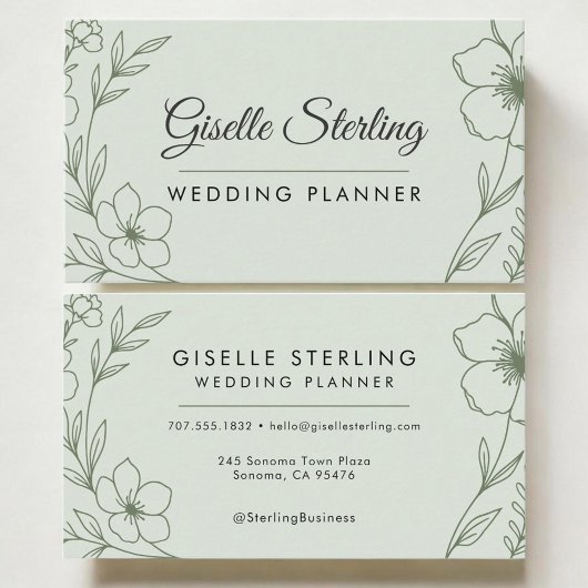 Hochzeitsplaner Botanisch Hellgrün Modern Visitenkarte