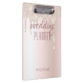 Hochzeitsplaner Chic Girly Pink Glitzer Name Klemmbrett (Rechts)