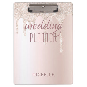 Hochzeitsplaner Chic Girly Pink Glitzer Name Klemmbrett