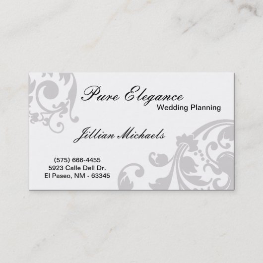 Hochzeitsplaner Damask Filigree Business Card Visitenkarte (Vorderseite)