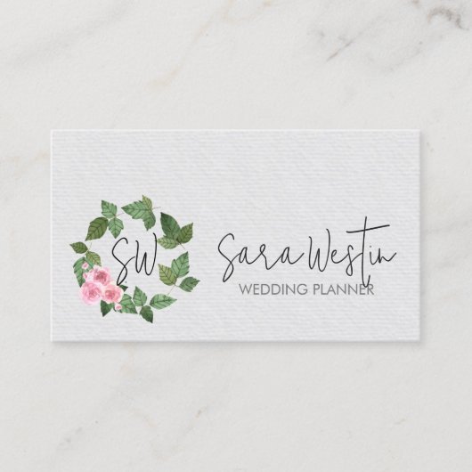 Hochzeitsplaner Florales Monogramm Visitenkarte (Vorderseite)
