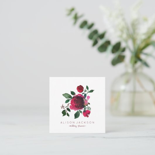 Hochzeitsplaner für Rotburgund-Pfirsiche Quadratische Visitenkarte (Stehend Vorderseite)