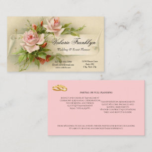 Hochzeitsplaner für Vintage-Rosa-Rosen  Visitenkarte