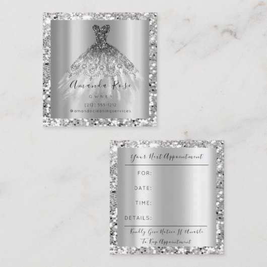 Hochzeitsplaner Glitzer Silver Gray Terminkarte (Vorne/Hinten)