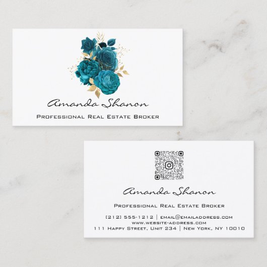 Hochzeitsplaner Gold Rose Weißes LogoQRCODE Visitenkarte (Vorne/Hinten)