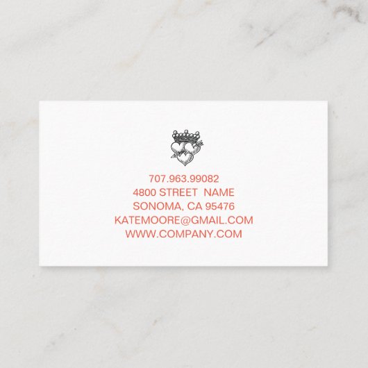 Hochzeitsplaner Herz Crown Red Orange Visitenkarte (Rückseite)