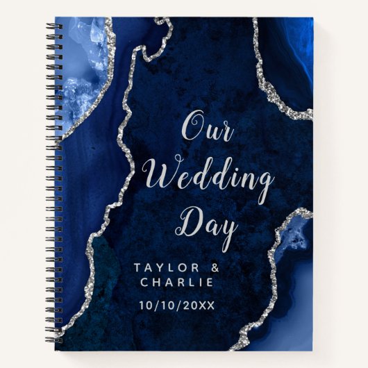 Hochzeitsplaner in Navy und Silber-Achat Notizblock (Vorderseite)