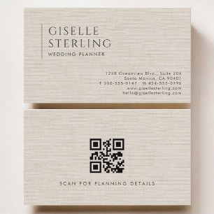 Hochzeitsplaner Luxus-Neutraler Leinen-QR-Code Visitenkarte