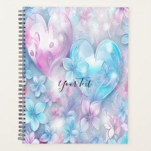 Hochzeitsplaner mit rosa-aqua Herzen und Blumen Planer