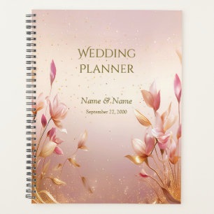 Hochzeitsplaner mit rosa goldenen Blättern und flo Planer