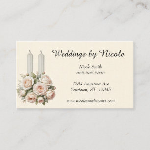 Hochzeitsplaner mit Vintage-Rosen und Kerzen Visitenkarte