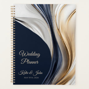 Hochzeitsplaner-Modernes Abstrakt-blaues Weiß-Gold Planer